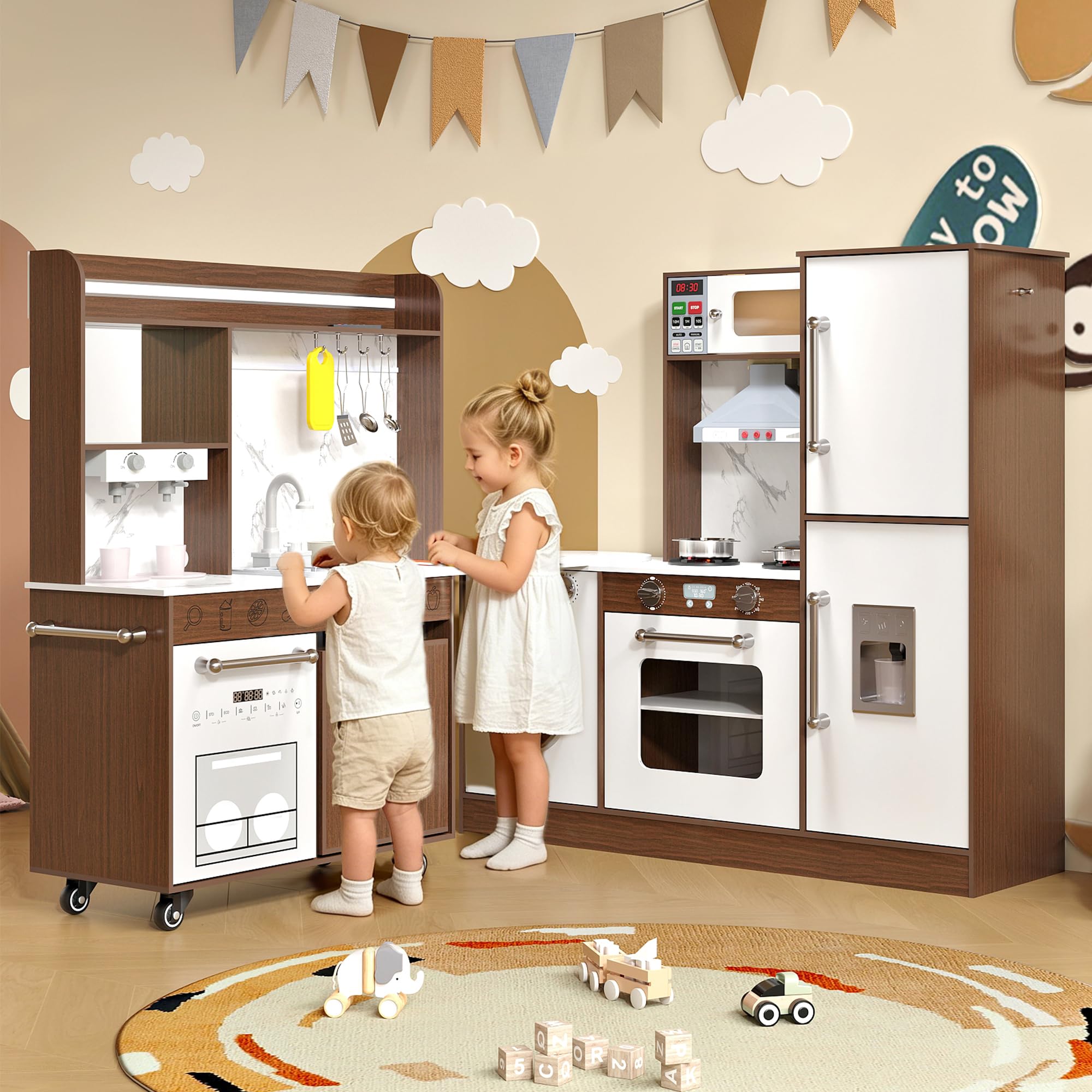 Kids Wooden Corner Play Kitchen Set