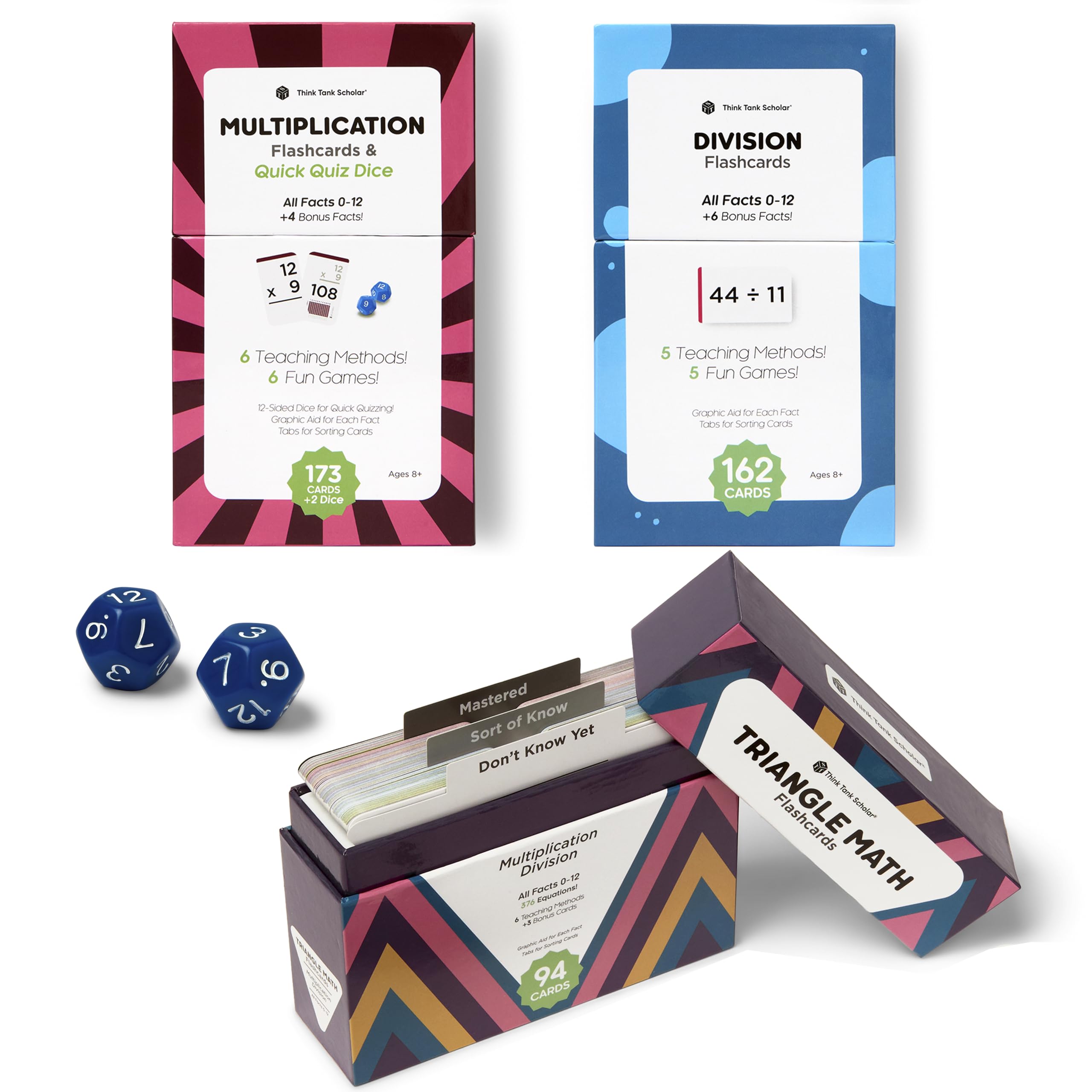 Award-Winning Multiplication Flash Cards – 173 Jumbo Cards (3.1” x 5.2”), All Facts 0–12 – 1 Fact & Visual Aid Per Card – Mastery Divider Tabs, Charts, Games & Teaching Methods – Grades 2–6