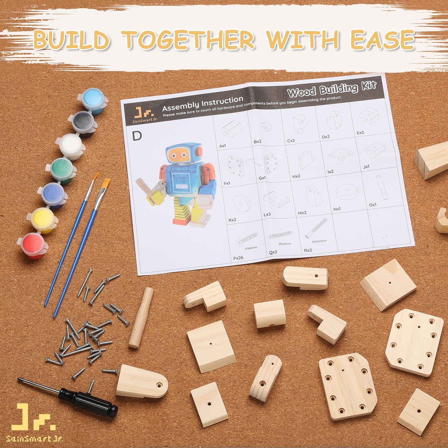 4-in-1 Wood Building STEM Kit for Kids DIY Craft