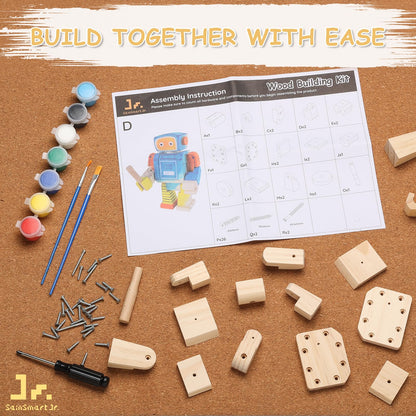 4-in-1 Wood Building STEM Kit for Kids DIY Craft