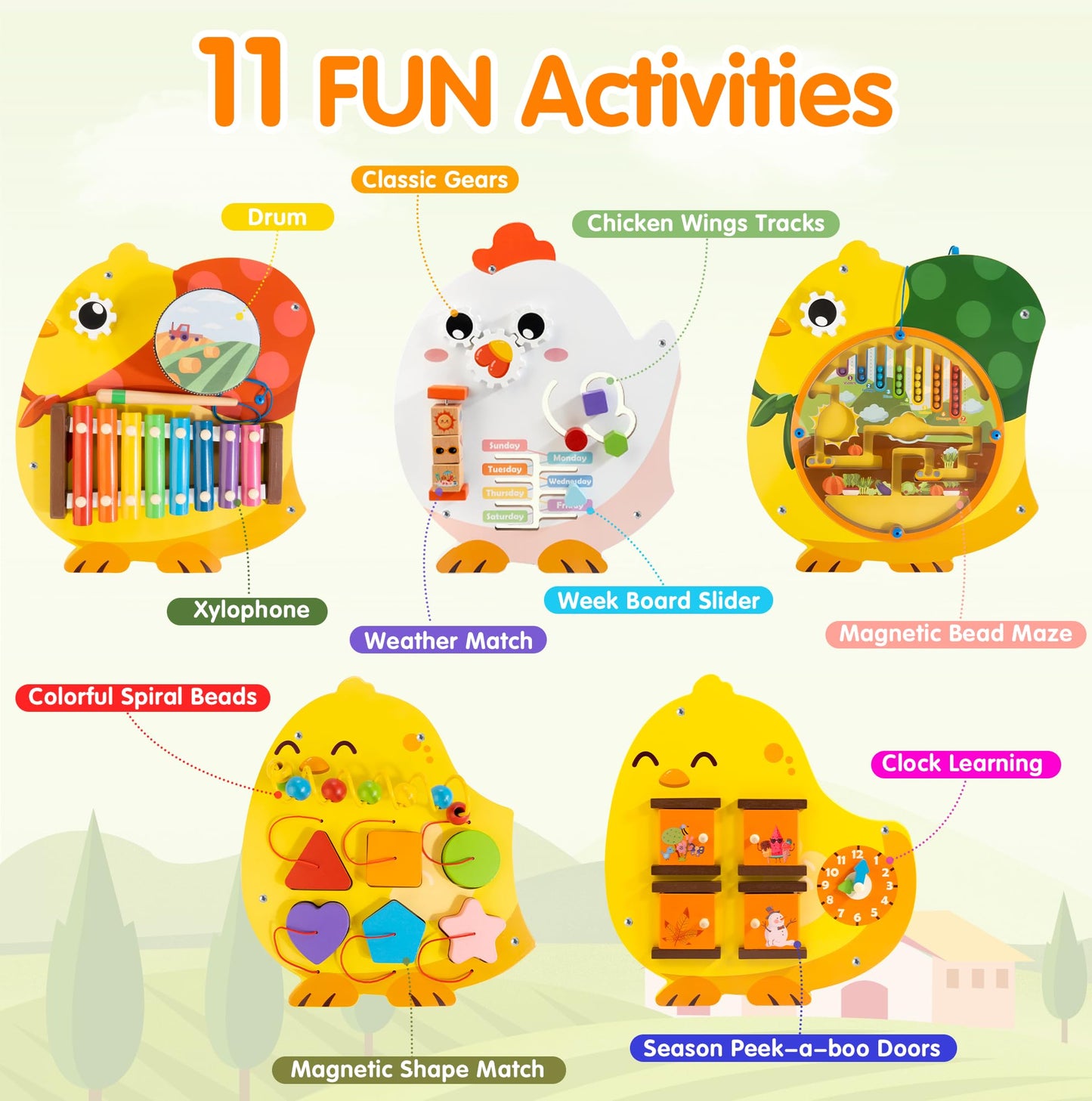 Wooden Wall Activity Panels Montessori Busy Board Set