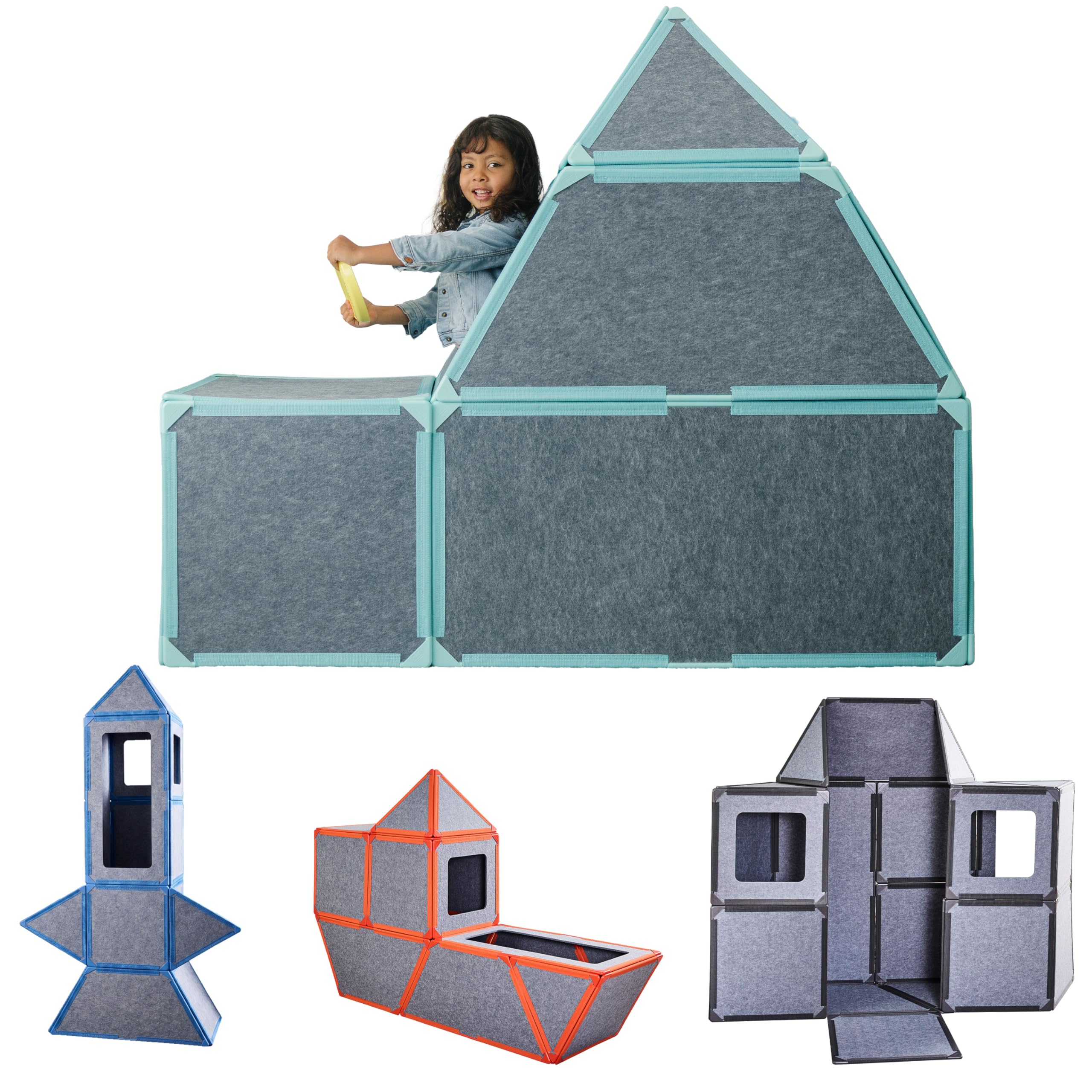 Superspace Giant Magnetic Fort Building Panels - The Big Set, 24 Panels, Life-Size Magnetic Tiles Kids, Build Forts Castles Rockets, STEM Toy Ages 3-10+, Eco-Felt, Indoor & Outdoor