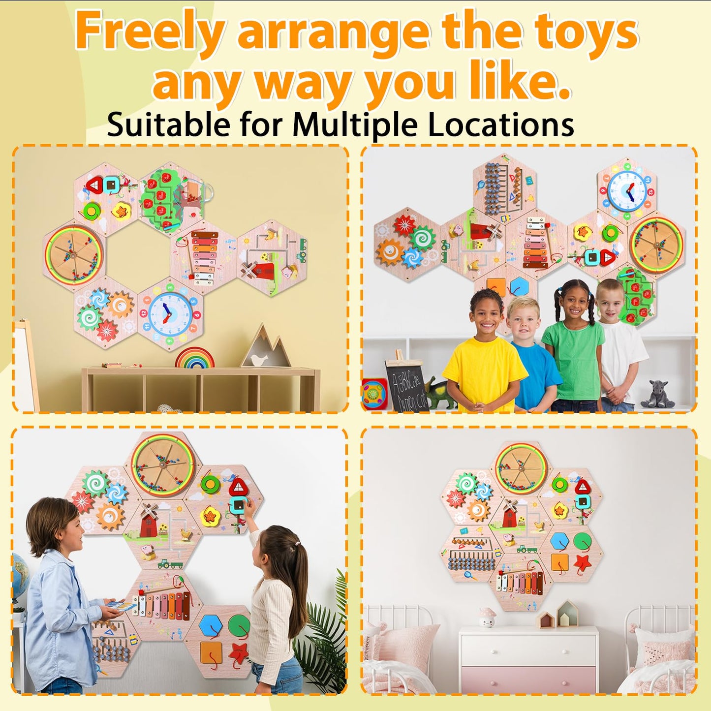 Hexagon Wooden Busy Board Wall Panels Kids Learning Set