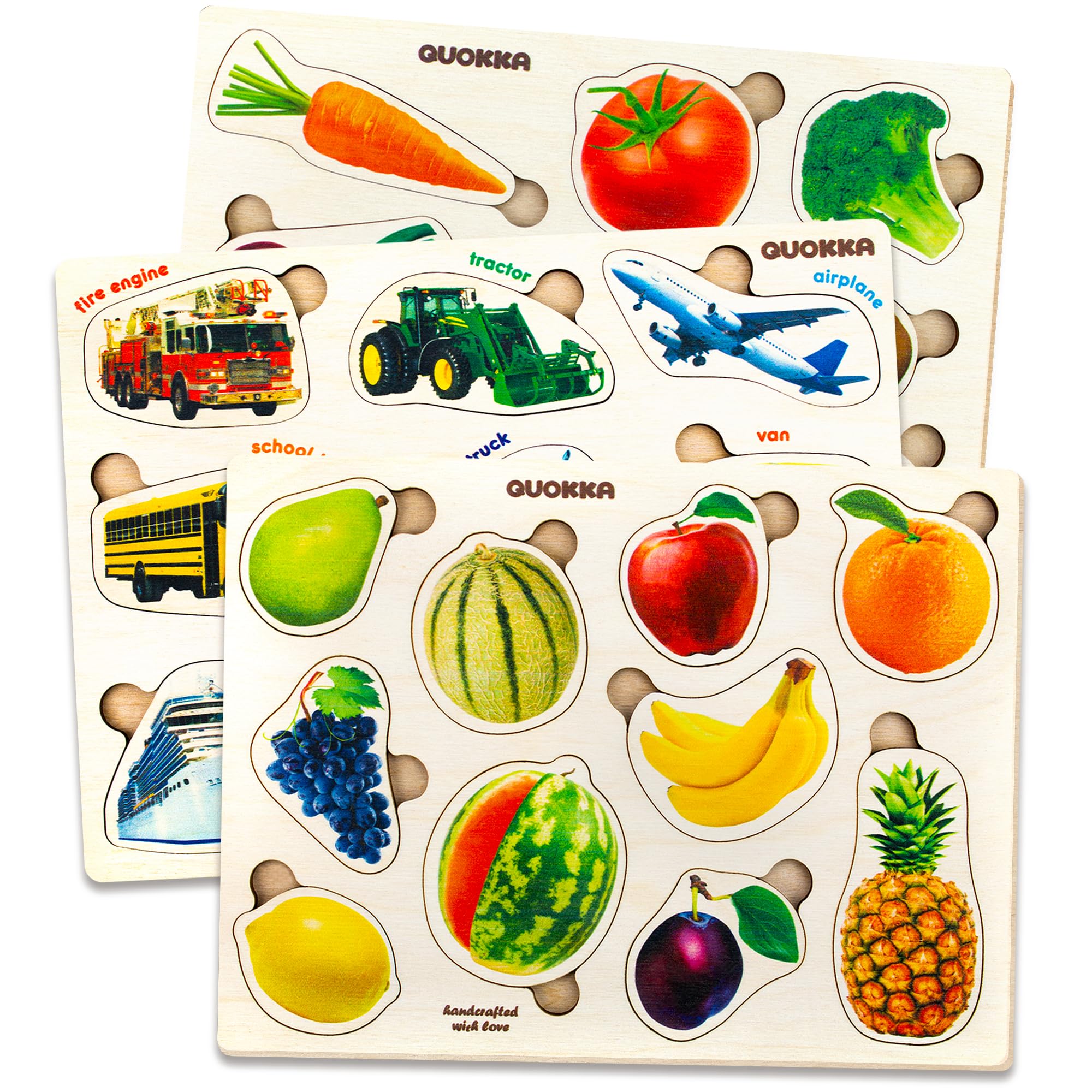QUOKKA Wooden Puzzles for Toddlers 1-3 – 3xSET Kids Puzzles Ages 2-4 – Montessori Toy Puzzle for Toddlers 3-5