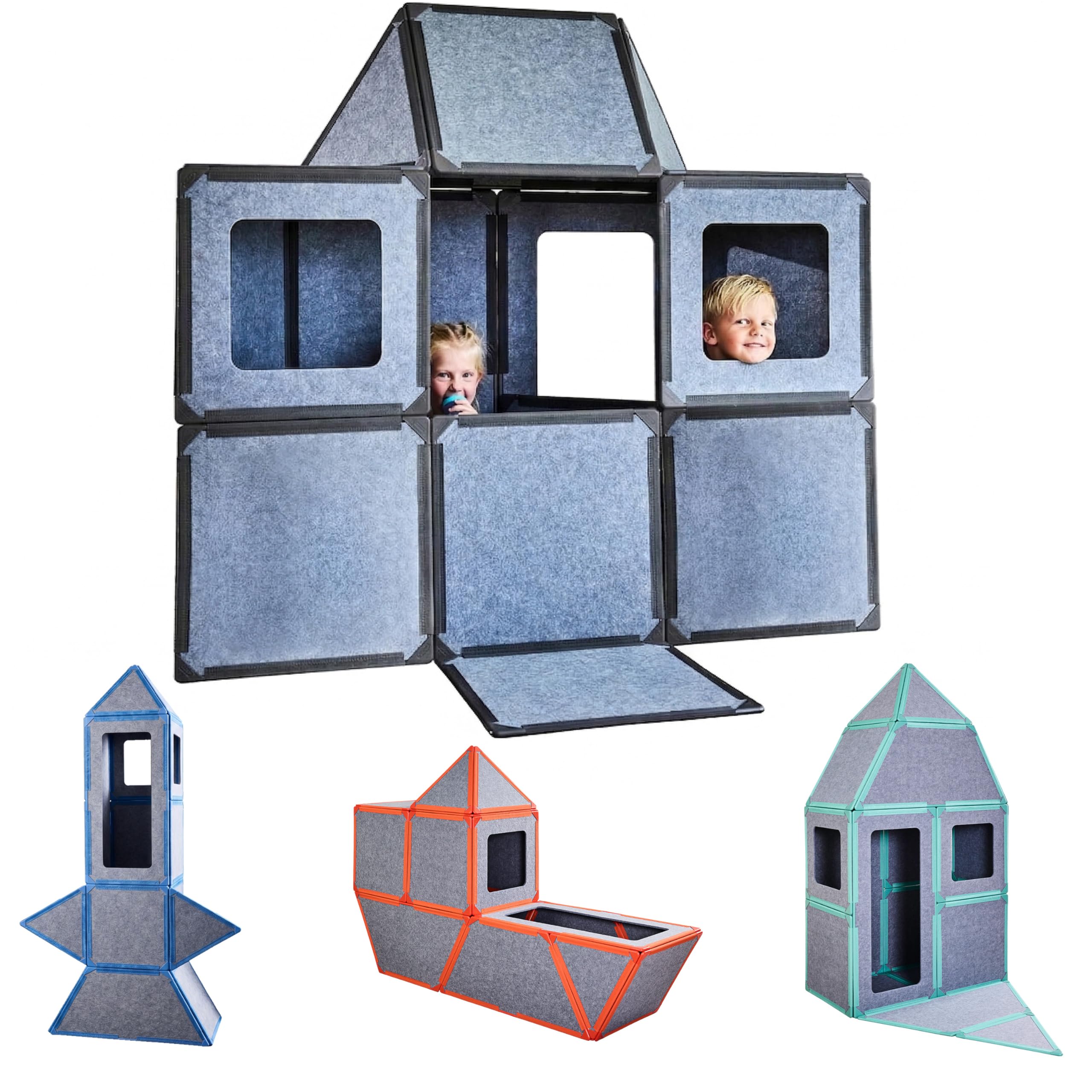 Superspace Giant Magnetic Fort Building Panels - The Big Set, 24 Panels, Life-Size Magnetic Tiles Kids, Build Forts Castles Rockets, STEM Toy Ages 3-10+, Eco-Felt, Indoor & Outdoor