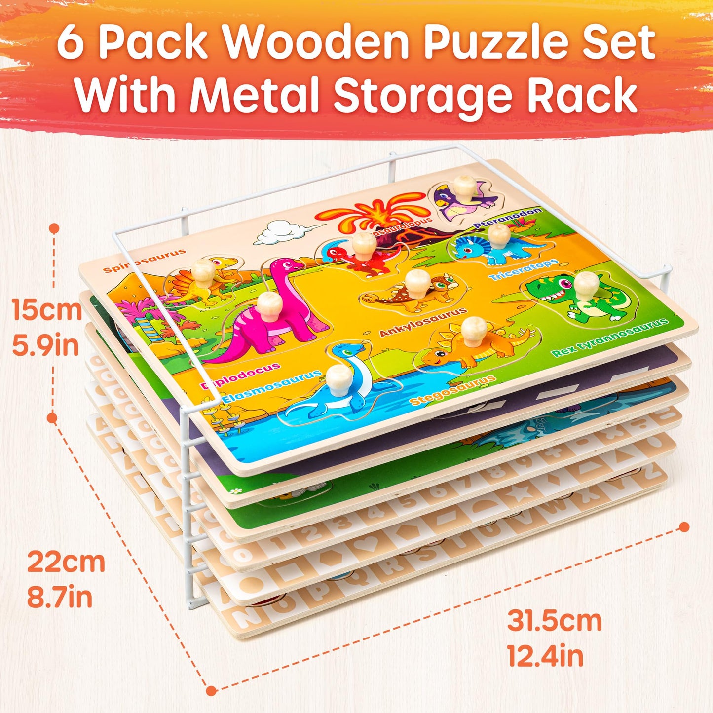 Wooden Toddler Puzzle Set Alphabet Animal Vehicle Toy