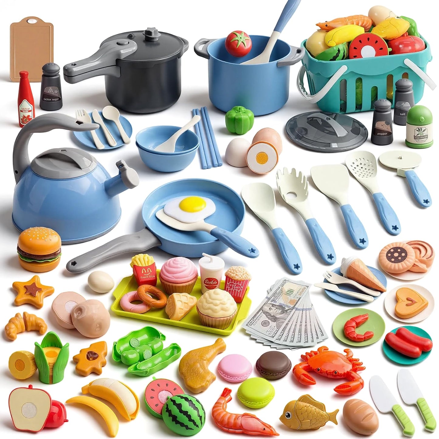 130-Piece Kids Kitchen Pretend Play Cooking Set