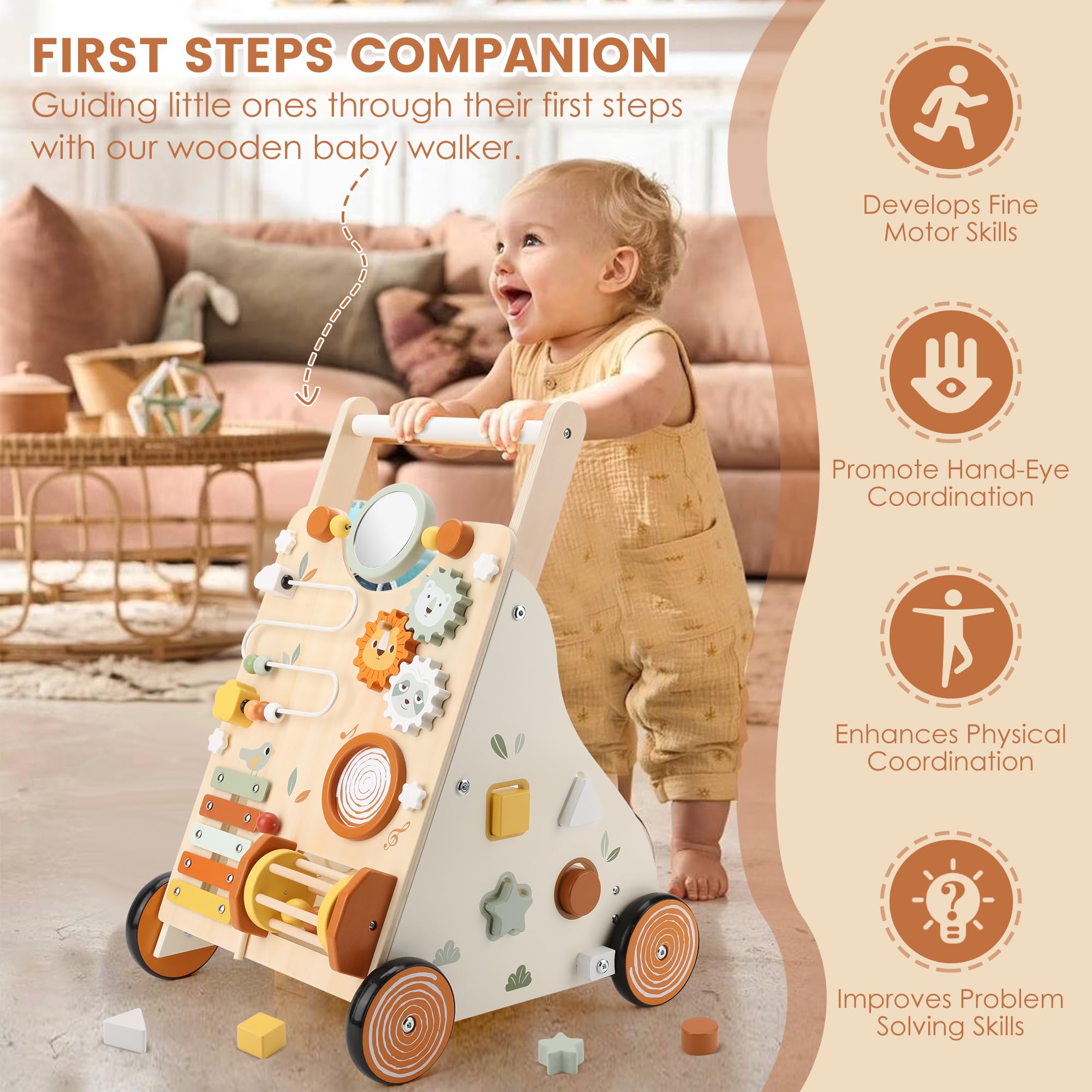 Pithfor Wooden Baby Push Walker