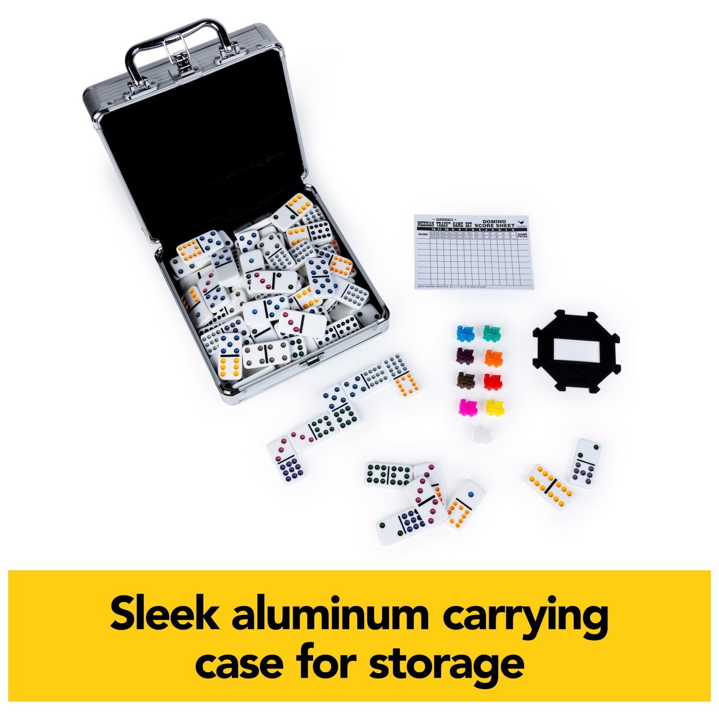 Mexican Train Dominoes Set Aluminum Case Family Game