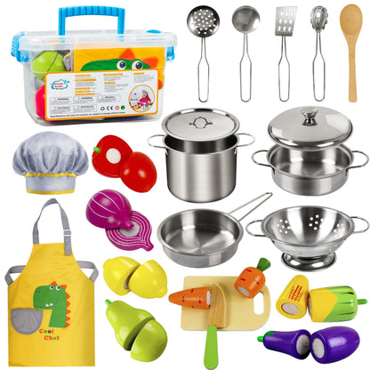 Wooden Kids Kitchen Play Food Cooking Set Accessories
