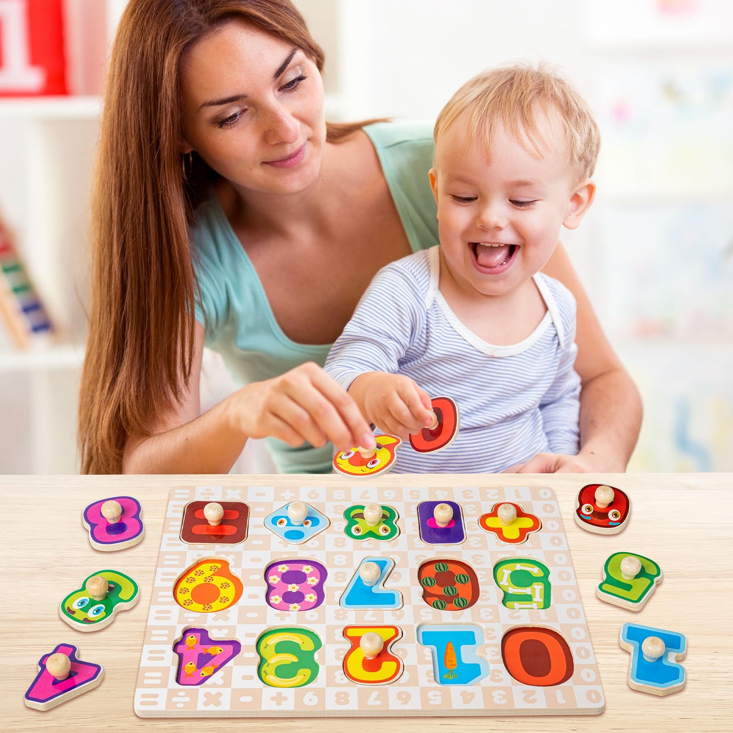 Wooden Toddler Puzzle Set Alphabet Animal Vehicle Toy