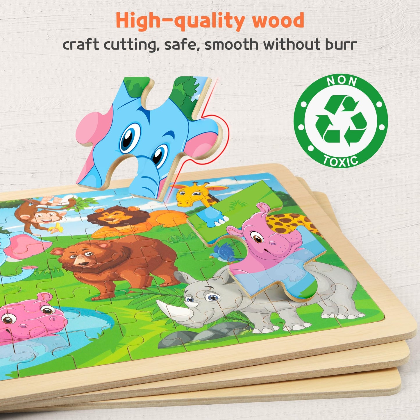 Wooden Jigsaw Puzzle Set 6 Pack Preschool Learning Toy