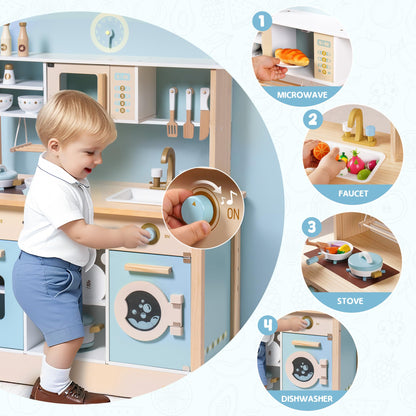 Wooden Kids Play Kitchen Pretend Toy Set