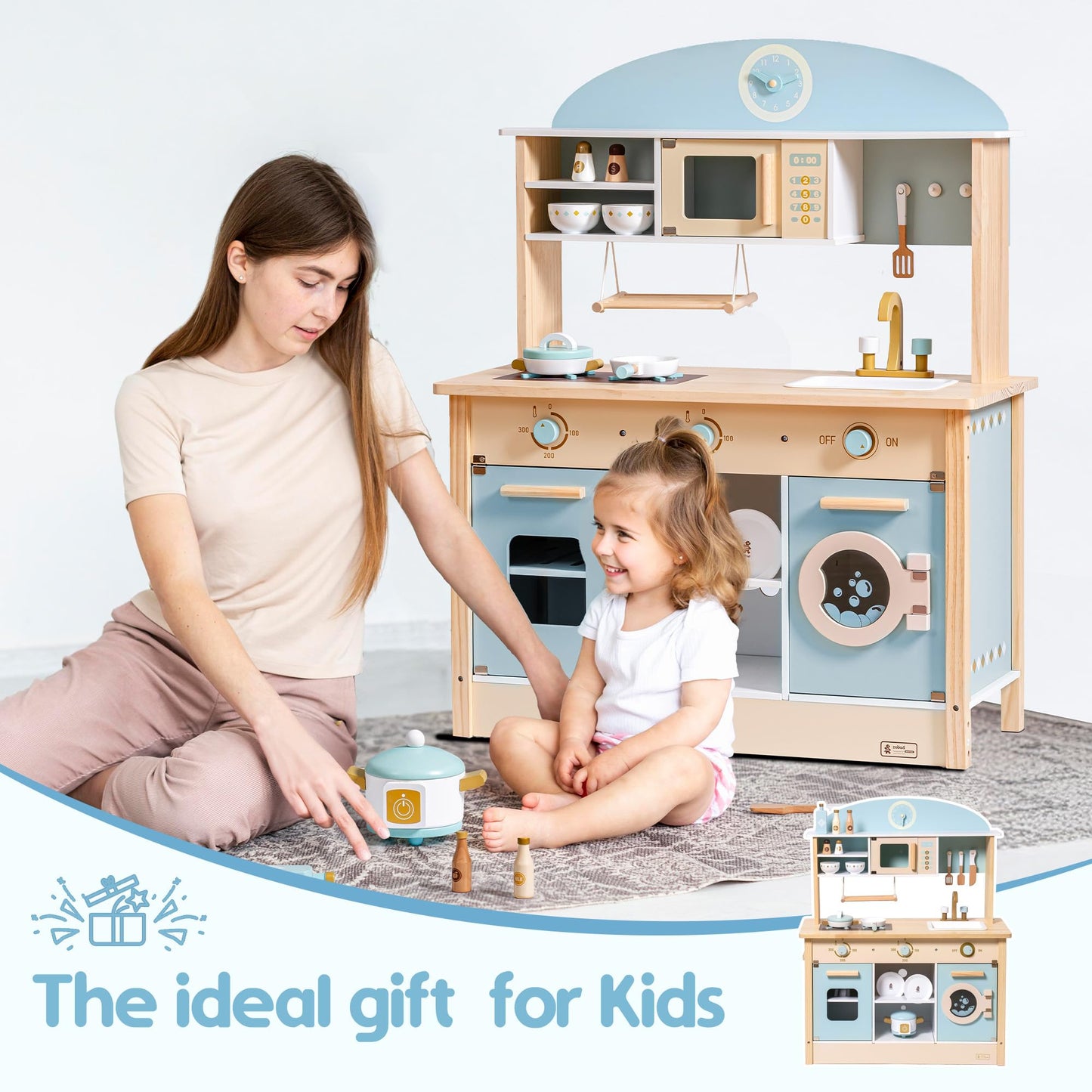 Wooden Kids Play Kitchen Pretend Toy Set