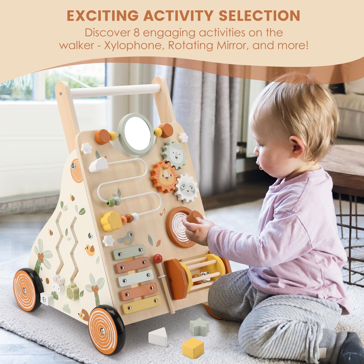Pithfor Wooden Baby Push Walker