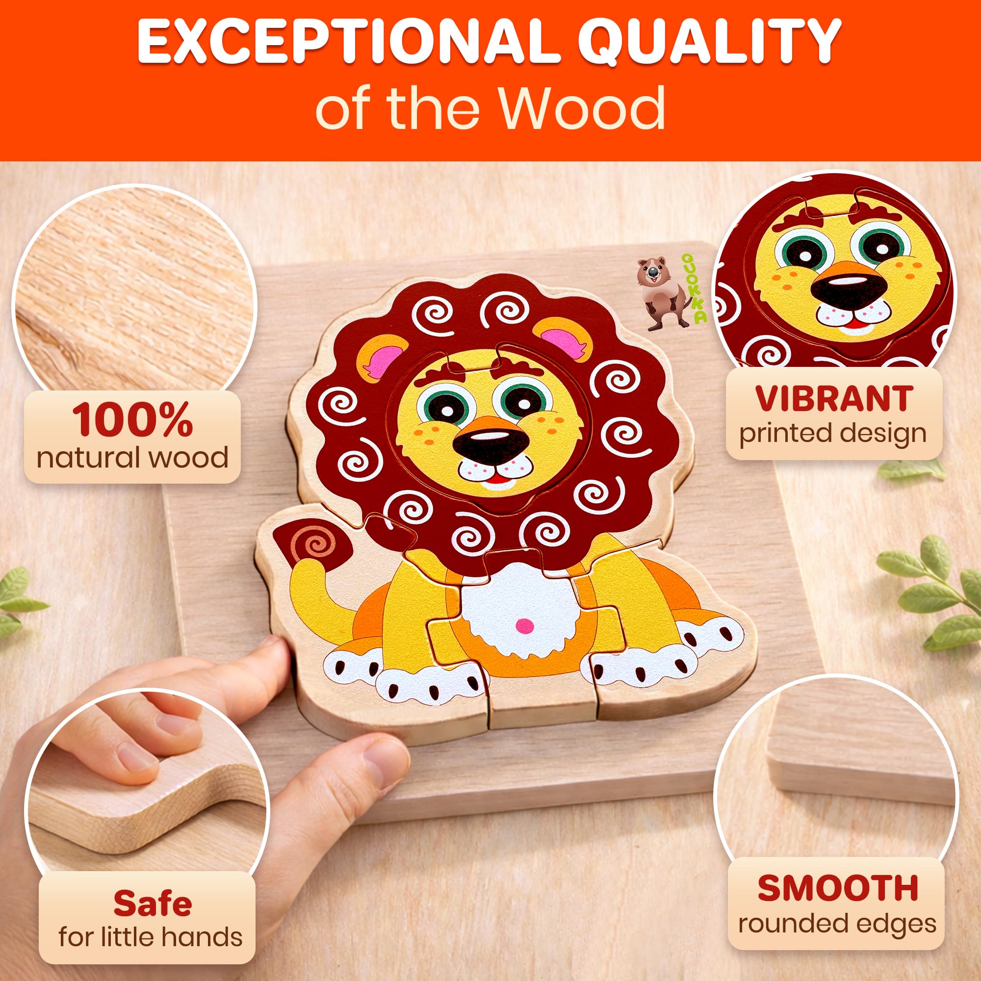 QUOKKA Wooden Puzzles for Toddlers 1-3 – 3xSET Kids Puzzles Ages 2-4 – Montessori Toy Puzzle for Toddlers 3-5
