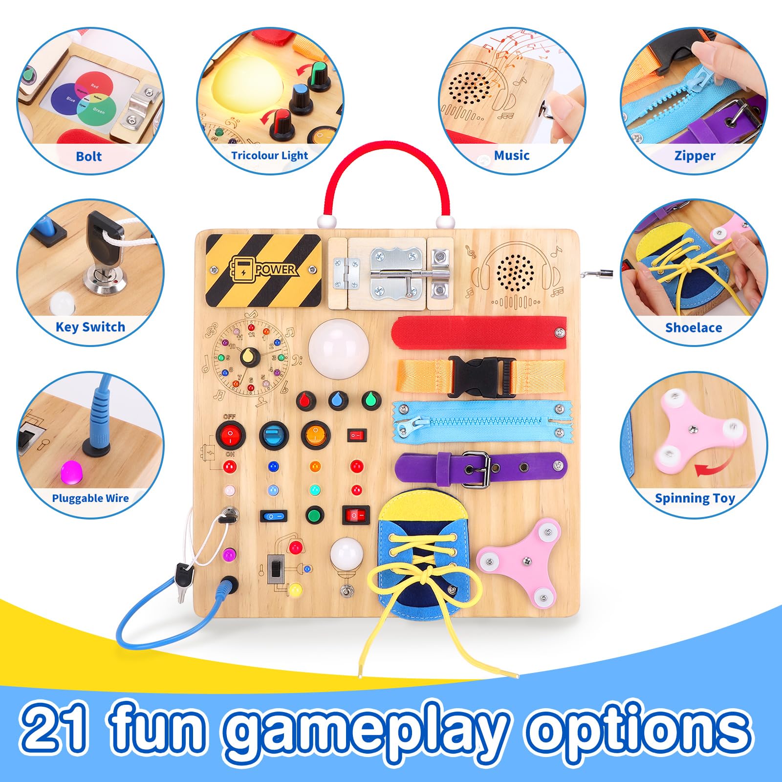 Grarain Busy Board for Toddlers - Montessori Educational Toy for 1-3 Year Old Boys & Girls | Travel-Friendly Sensory Learning Activity | Ideal for Kids with Autism