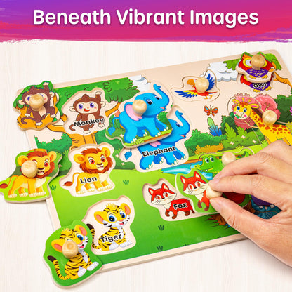 Wooden Toddler Puzzle Set Alphabet Animal Vehicle Toy