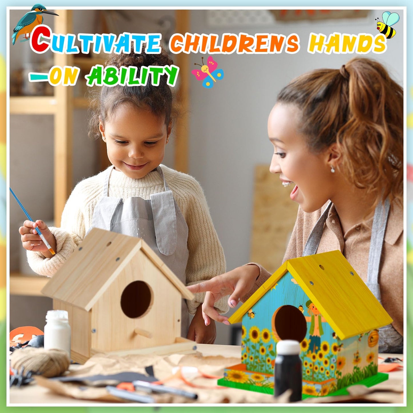 Wooden DIY Birdhouse Craft Kit with Paint Set