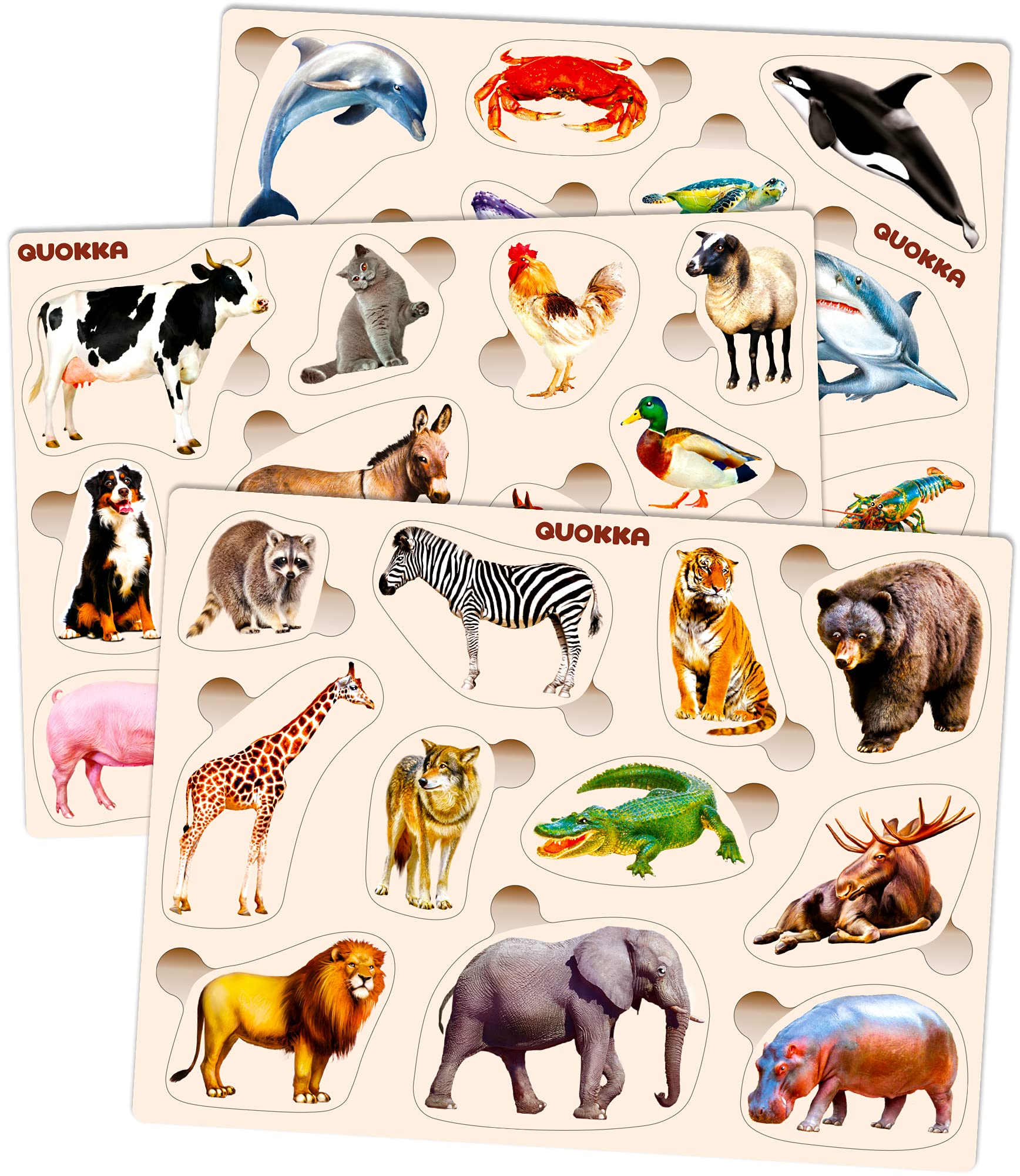 QUOKKA Wooden Puzzles for Toddlers 1-3 – 3xSET Kids Puzzles Ages 2-4 – Montessori Toy Puzzle for Toddlers 3-5