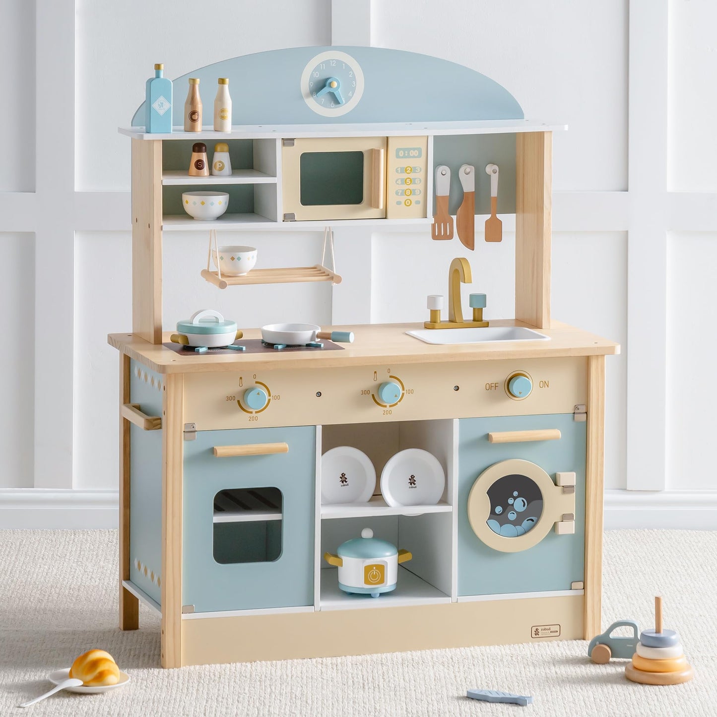 Wooden Kids Play Kitchen Pretend Toy Set