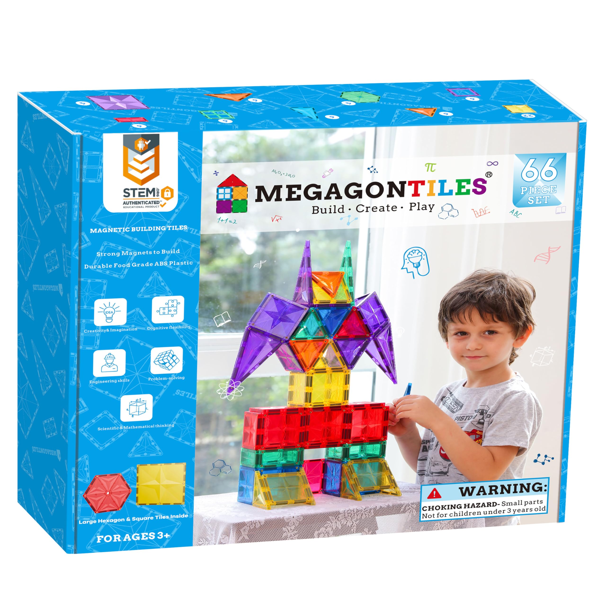 MEGAGONTILES Premium Magnetic Tiles, MEGA Magnet Tiles Set, STEM AUTHENTICATED, Magnetic Blocks, Magnetic Toys, Magnetic Building Blocks, Toddler Boys Girls 3-10 Year Old