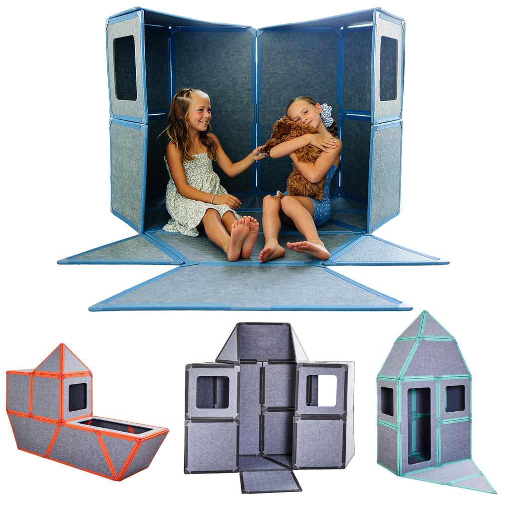 Superspace Giant Magnetic Fort Building Panels - The Big Set, 24 Panels, Life-Size Magnetic Tiles Kids, Build Forts Castles Rockets, STEM Toy Ages 3-10+, Eco-Felt, Indoor & Outdoor