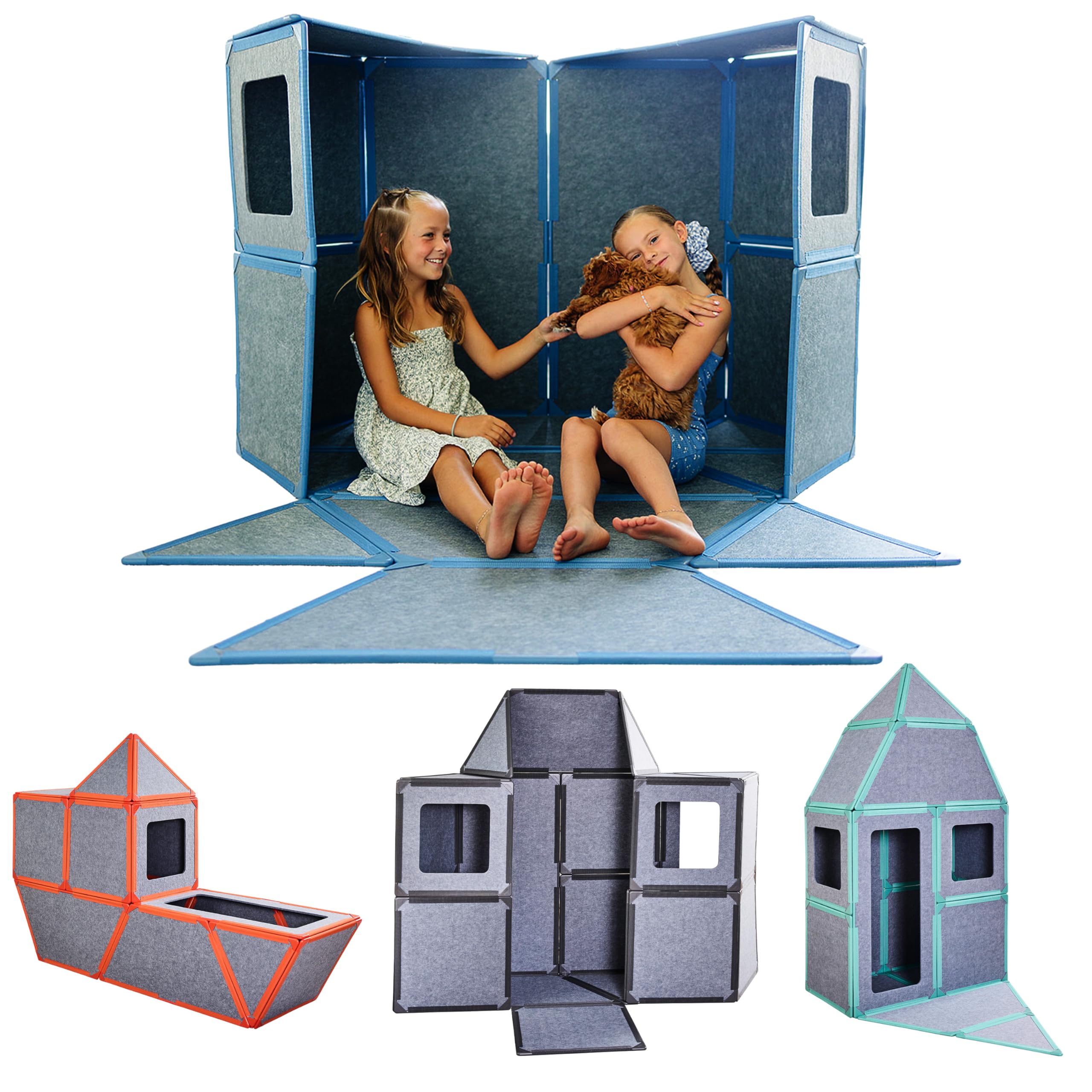 Superspace Giant Magnetic Fort Building Panels - The Big Set, 24 Panels, Life-Size Magnetic Tiles Kids, Build Forts Castles Rockets, STEM Toy Ages 3-10+, Eco-Felt, Indoor & Outdoor