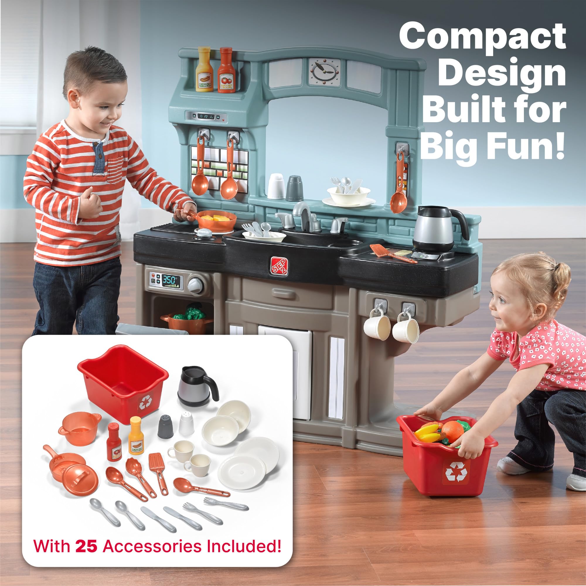 Step2 Kitchen Playset for Kids, Indoor/Outdoor Kitchenette, Interactive Play with Lights and Sounds, Made of Durable Plastic, for Toddlers 2+ Years Old