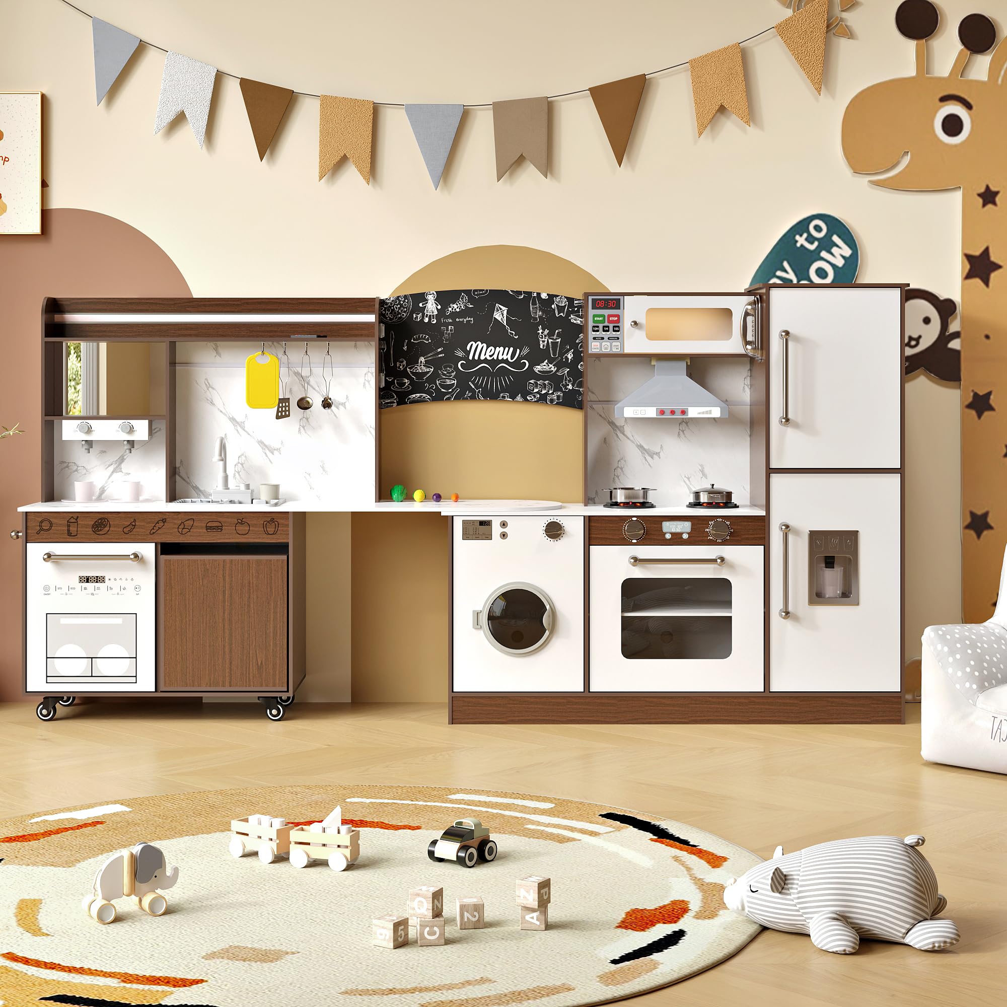 Kids Wooden Corner Play Kitchen Set