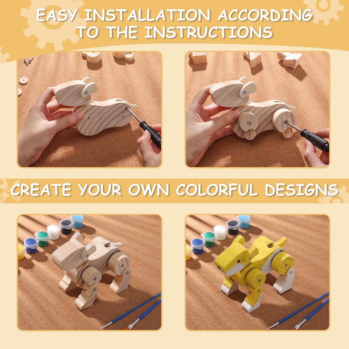 4-in-1 Wood Building STEM Kit for Kids DIY Craft