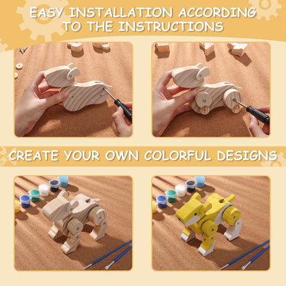 4-in-1 Wood Building STEM Kit for Kids DIY Craft