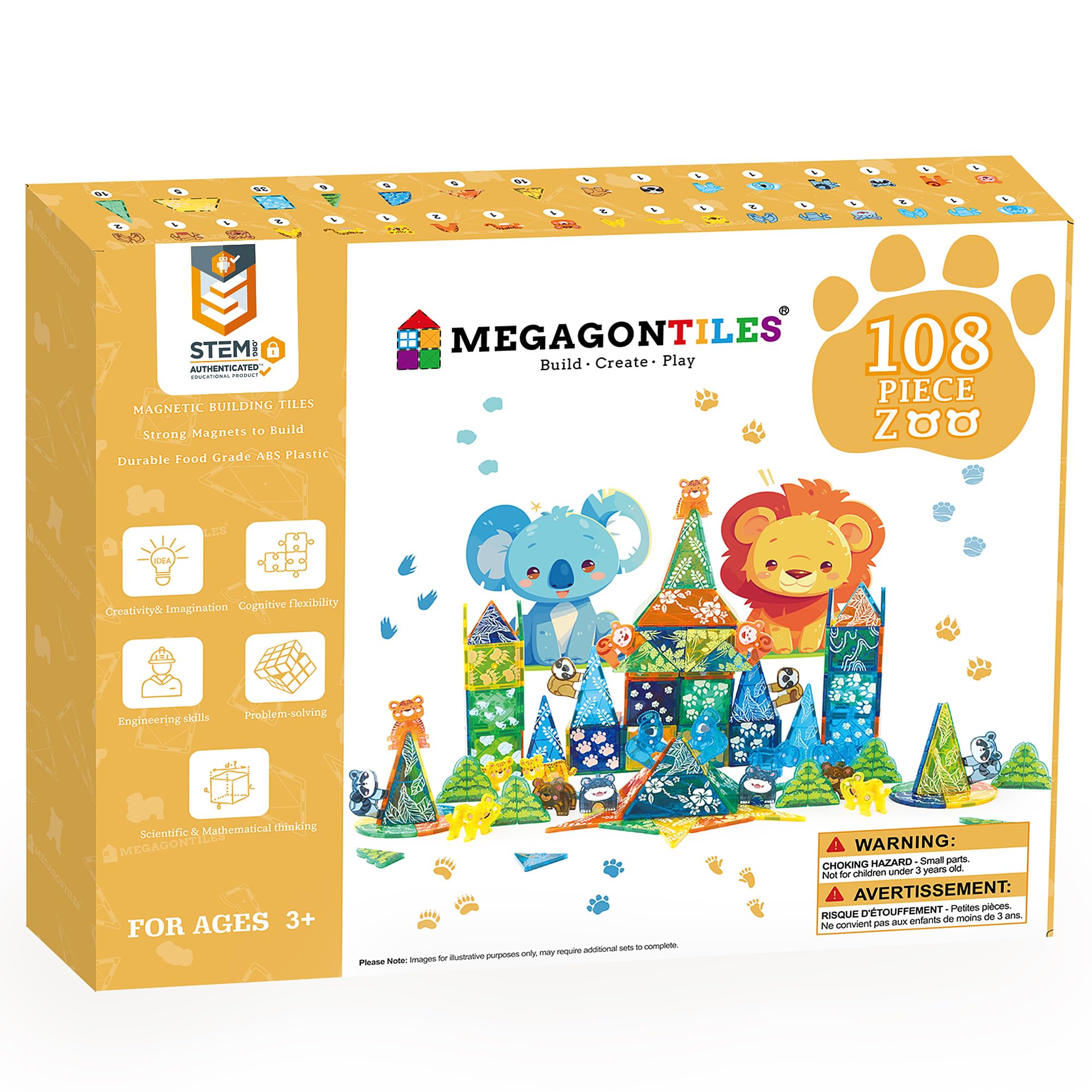 MEGAGONTILES Premium Magnetic Tiles, MEGA Magnet Tiles Set, STEM AUTHENTICATED, Magnetic Blocks, Magnetic Toys, Magnetic Building Blocks, Toddler Boys Girls 3-10 Year Old