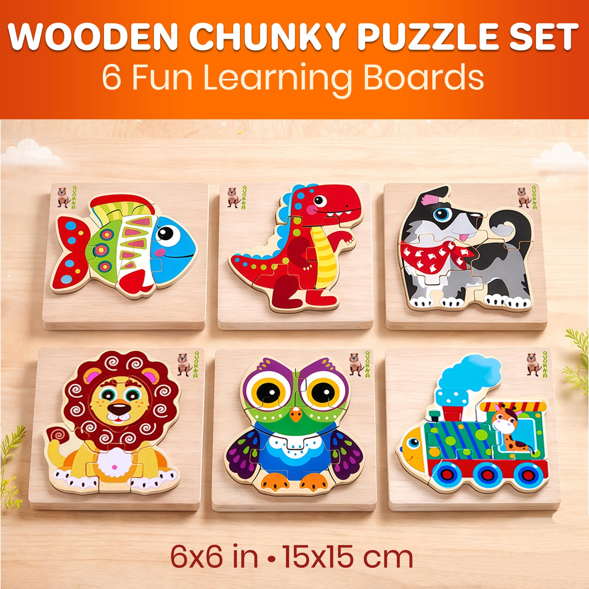 QUOKKA Wooden Puzzles for Toddlers 1-3 – 3xSET Kids Puzzles Ages 2-4 – Montessori Toy Puzzle for Toddlers 3-5