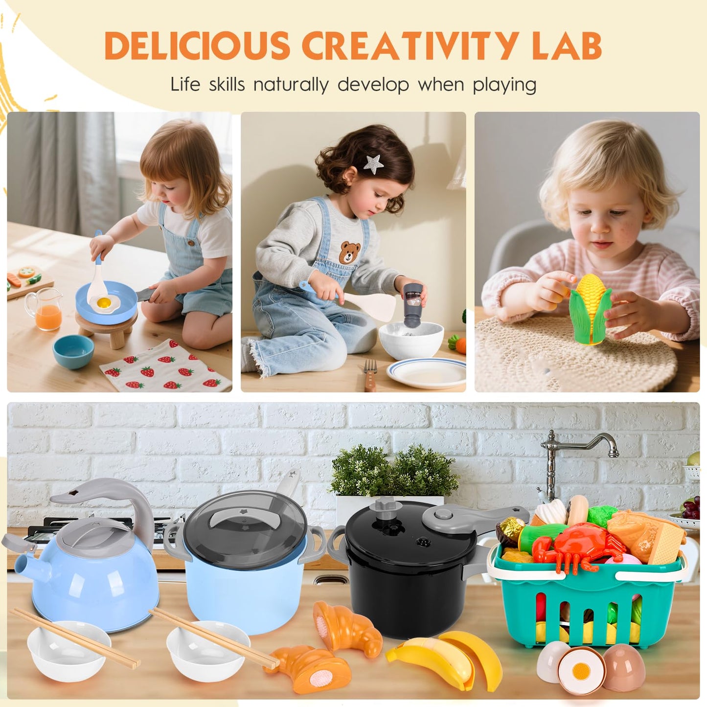 130-Piece Kids Kitchen Pretend Play Cooking Set