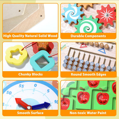 Hexagon Wooden Busy Board Wall Panels Kids Learning Set