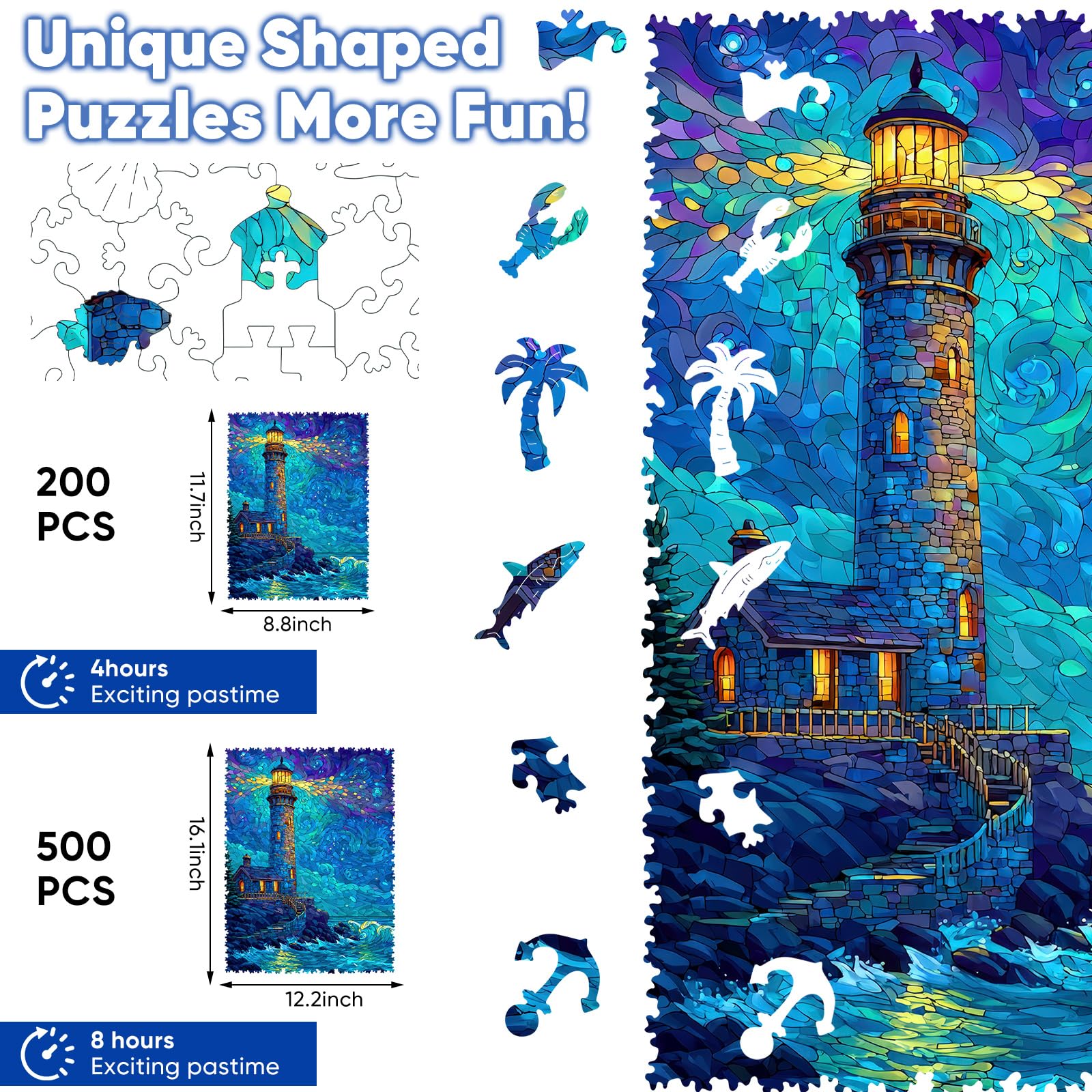 Wooden Puzzles, Nature Jigsaw Puzzles 200/500 Pieces, Unique Shaped Wooden Puzzles for Adults and Kids, Family Game