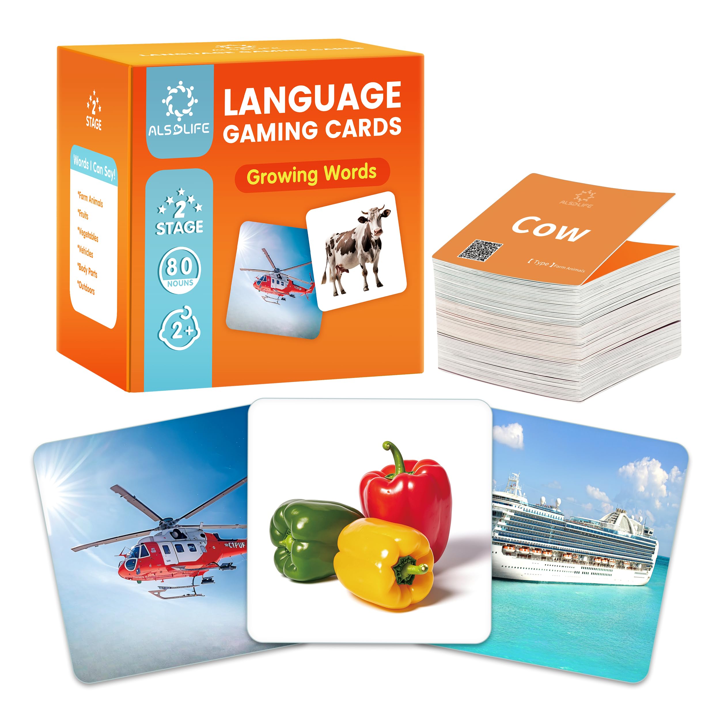ALSOLIFE Noun Flash Cards for Toddlers, 50 First Words Photo Cards, Thick & Durable Speech Therapy Materials, Animal Cards Have Videos for Fun Learning, Autism Flash Cards Non Verbal Teaching Tool