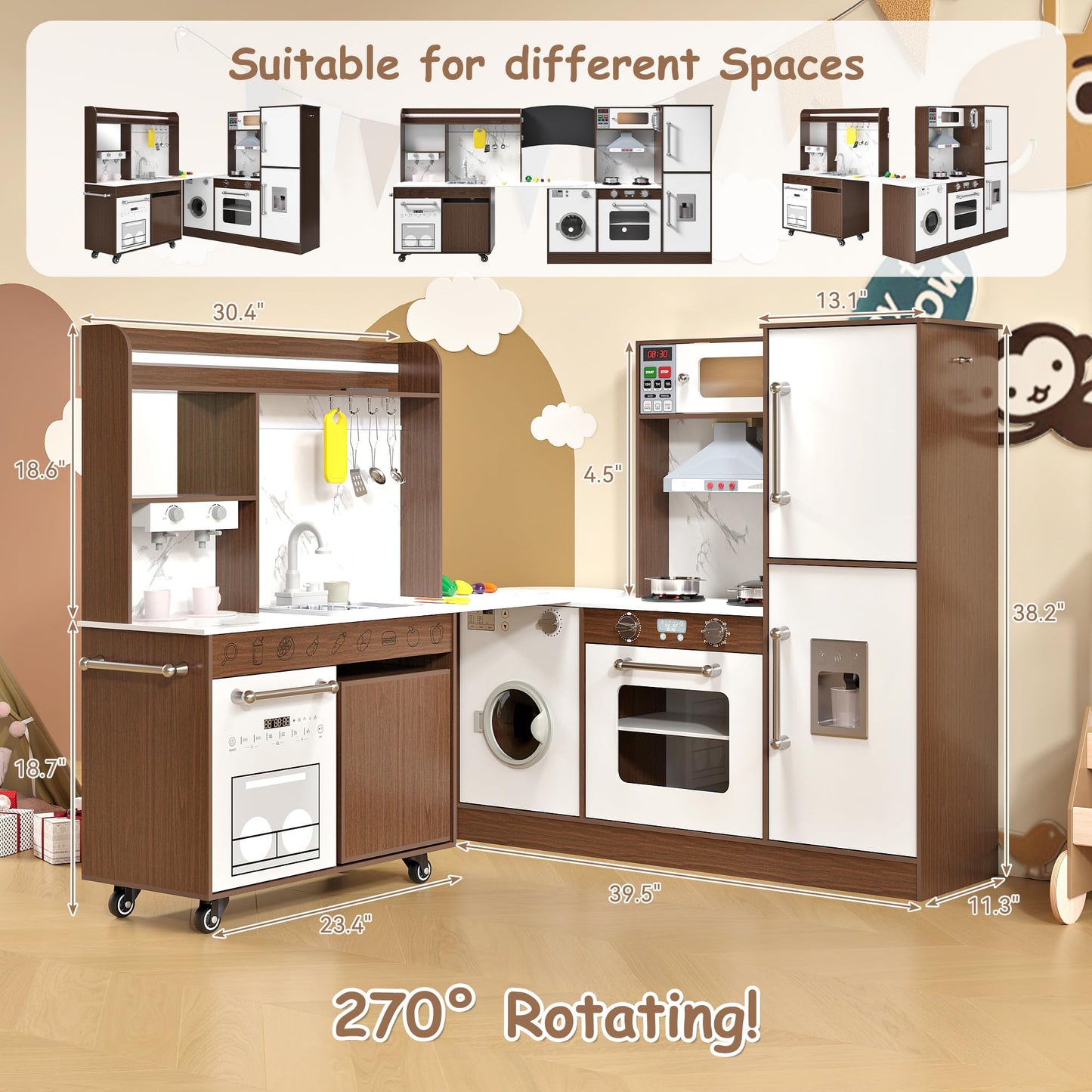 Kids Wooden Corner Play Kitchen Set