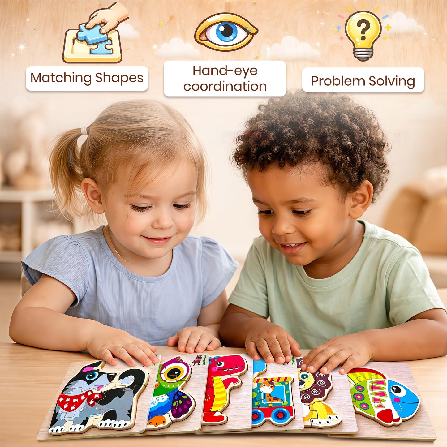 Wooden Montessori Puzzle Set Toddlers Learning Toy