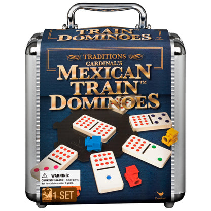 Mexican Train Dominoes Set Aluminum Case Family Game
