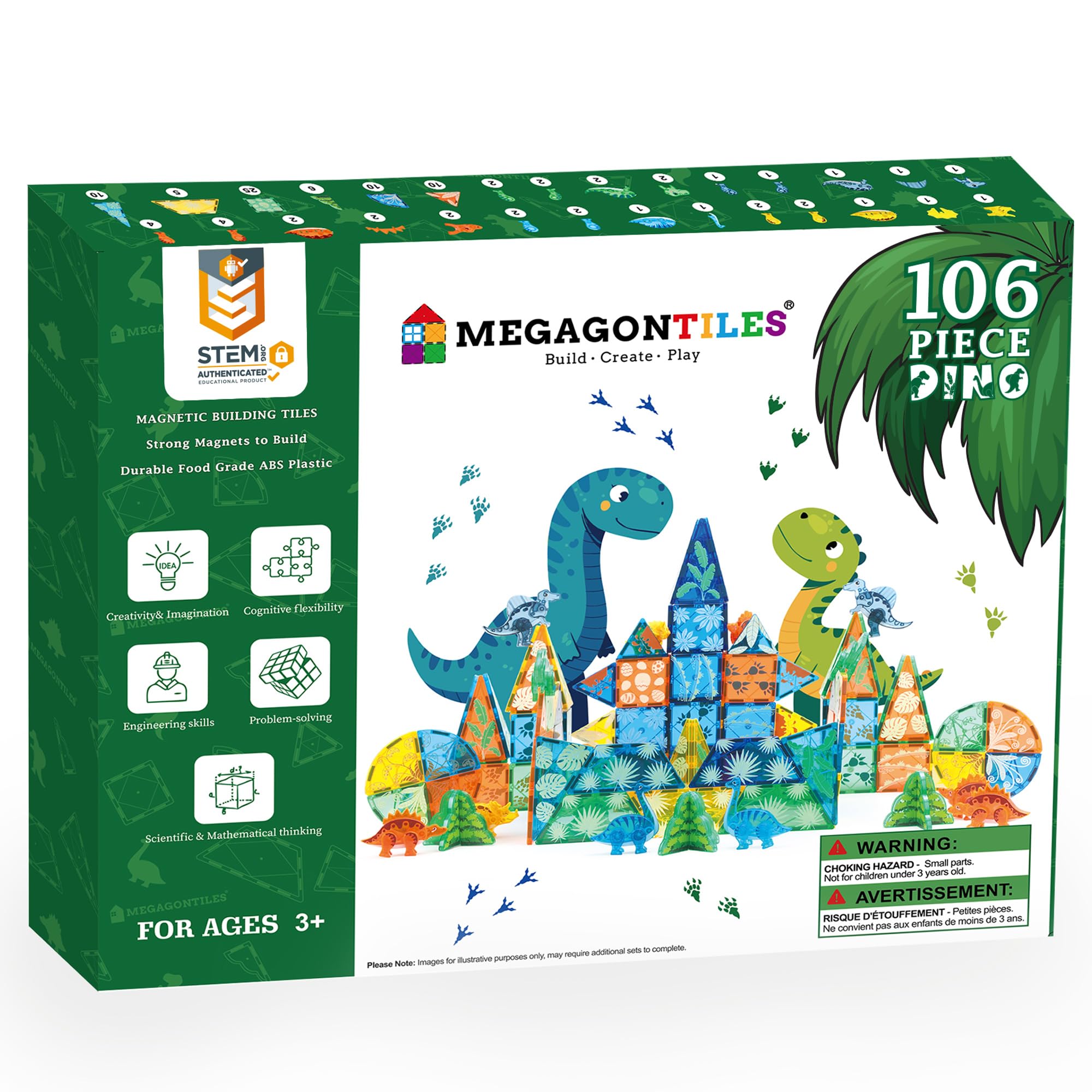 MEGAGONTILES Premium Magnetic Tiles, MEGA Magnet Tiles Set, STEM AUTHENTICATED, Magnetic Blocks, Magnetic Toys, Magnetic Building Blocks, Toddler Boys Girls 3-10 Year Old