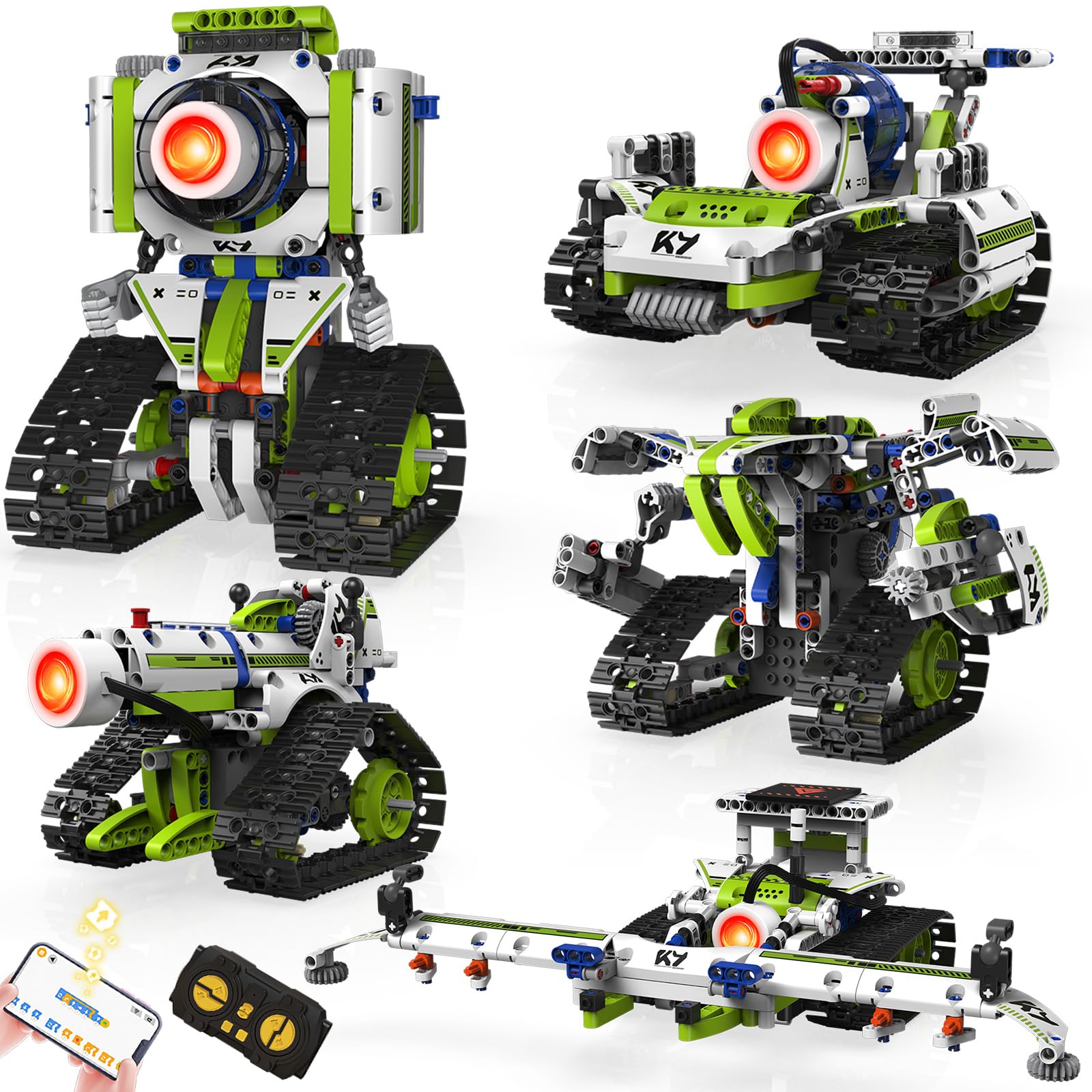 Ansnibe Robot Building Kit with APP/Remote Control STEM Gifts for Boys Age 8-16,Technic Coding Robotic Toys for Kids Birthday, Buildable 5in1 Models