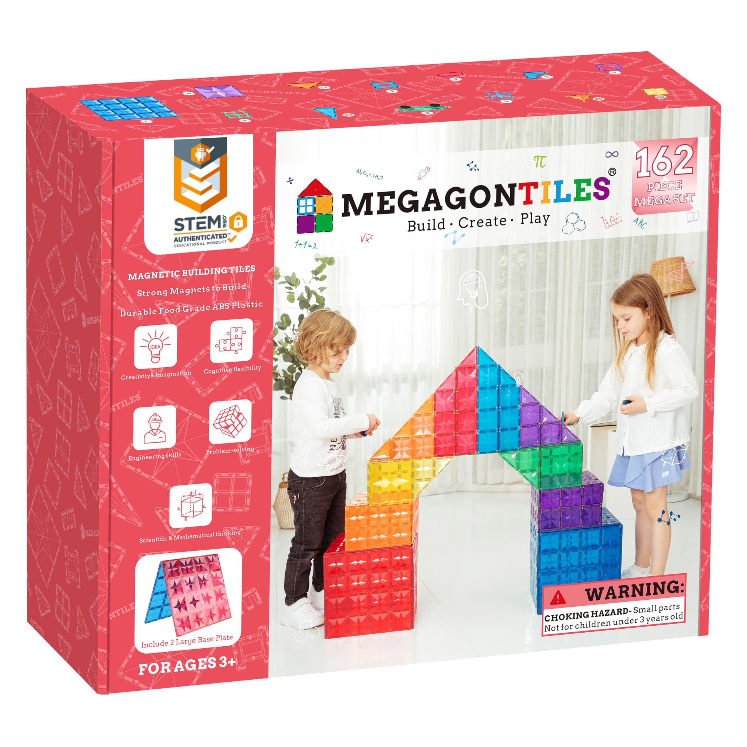 MEGAGONTILES Premium Magnetic Tiles, MEGA Magnet Tiles Set, STEM AUTHENTICATED, Magnetic Blocks, Magnetic Toys, Magnetic Building Blocks, Toddler Boys Girls 3-10 Year Old