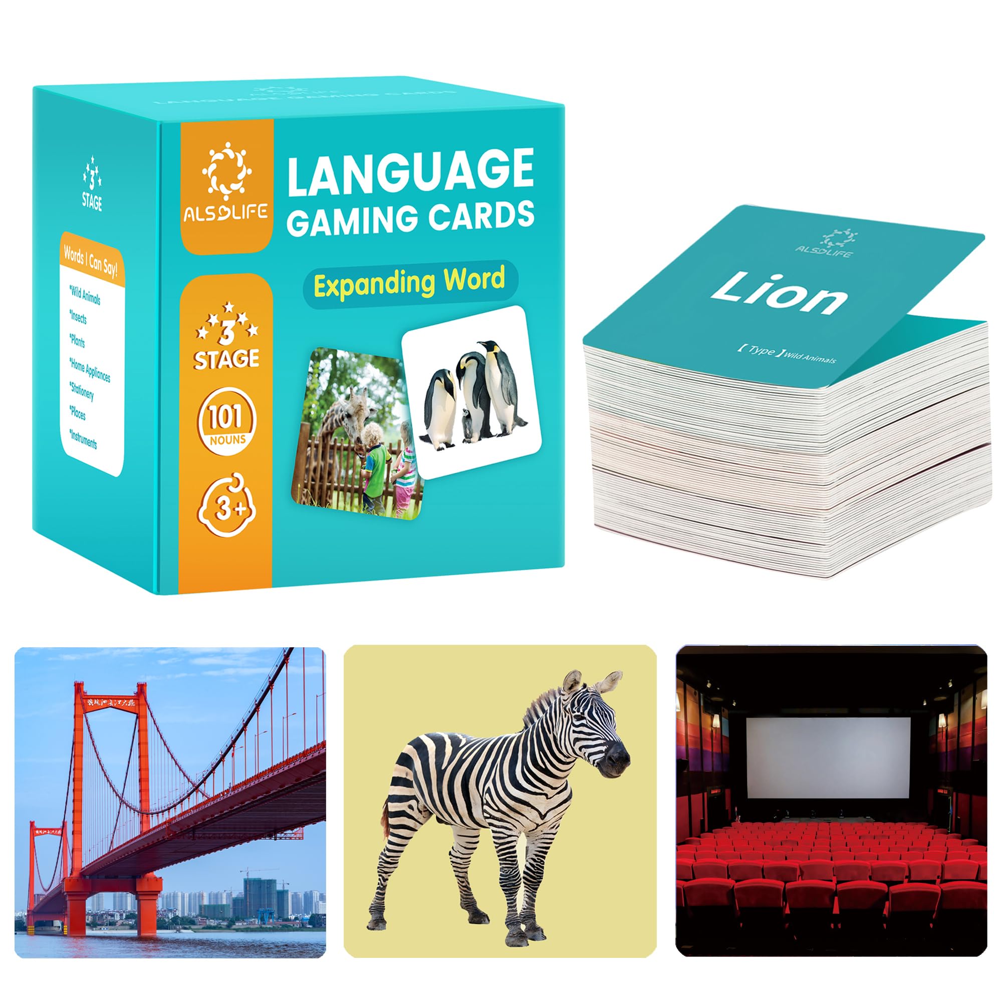 ALSOLIFE Noun Flash Cards for Toddlers, 50 First Words Photo Cards, Thick & Durable Speech Therapy Materials, Animal Cards Have Videos for Fun Learning, Autism Flash Cards Non Verbal Teaching Tool