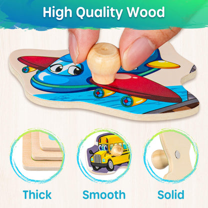 Wooden Toddler Puzzle Set Alphabet Animal Vehicle Toy