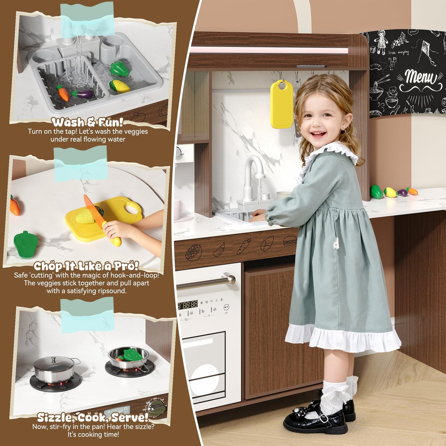 Kids Wooden Corner Play Kitchen Set