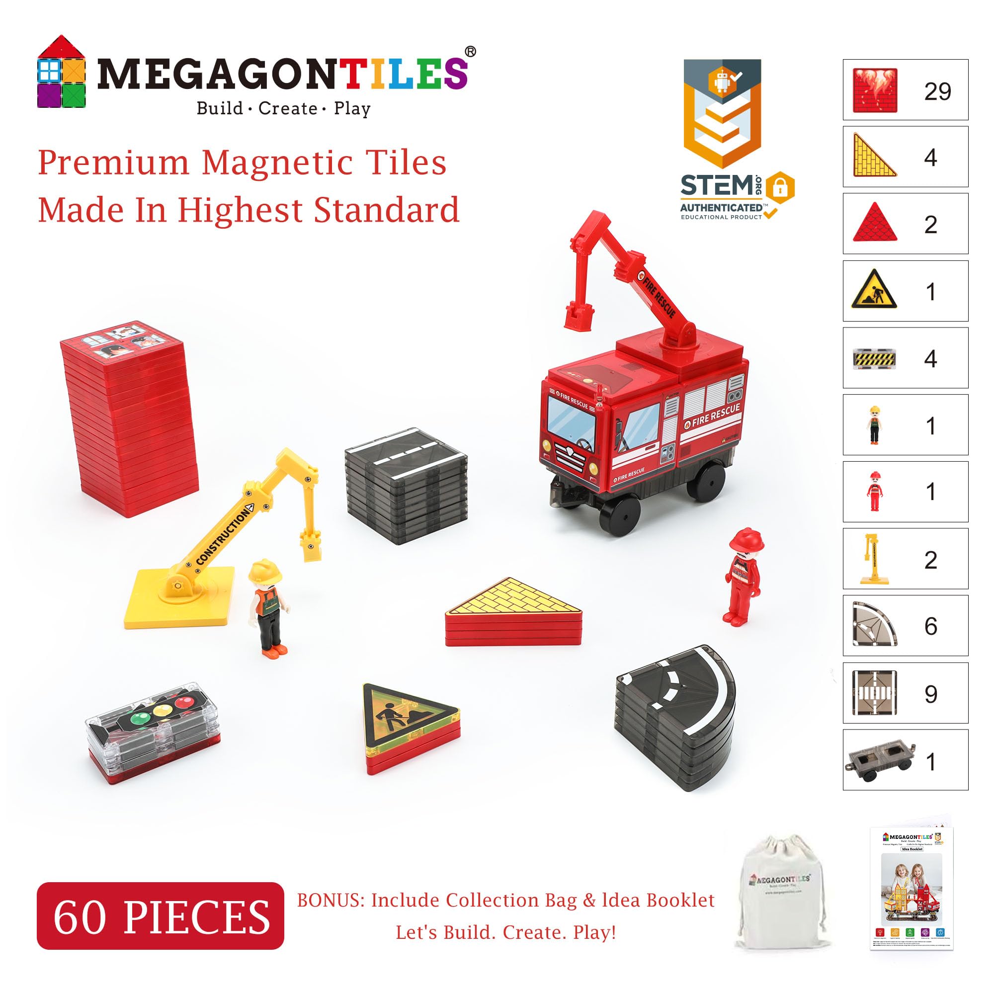 MEGAGONTILES Premium Magnetic Tiles, MEGA Magnet Tiles Set, STEM AUTHENTICATED, Magnetic Blocks, Magnetic Toys, Magnetic Building Blocks, Toddler Boys Girls 3-10 Year Old