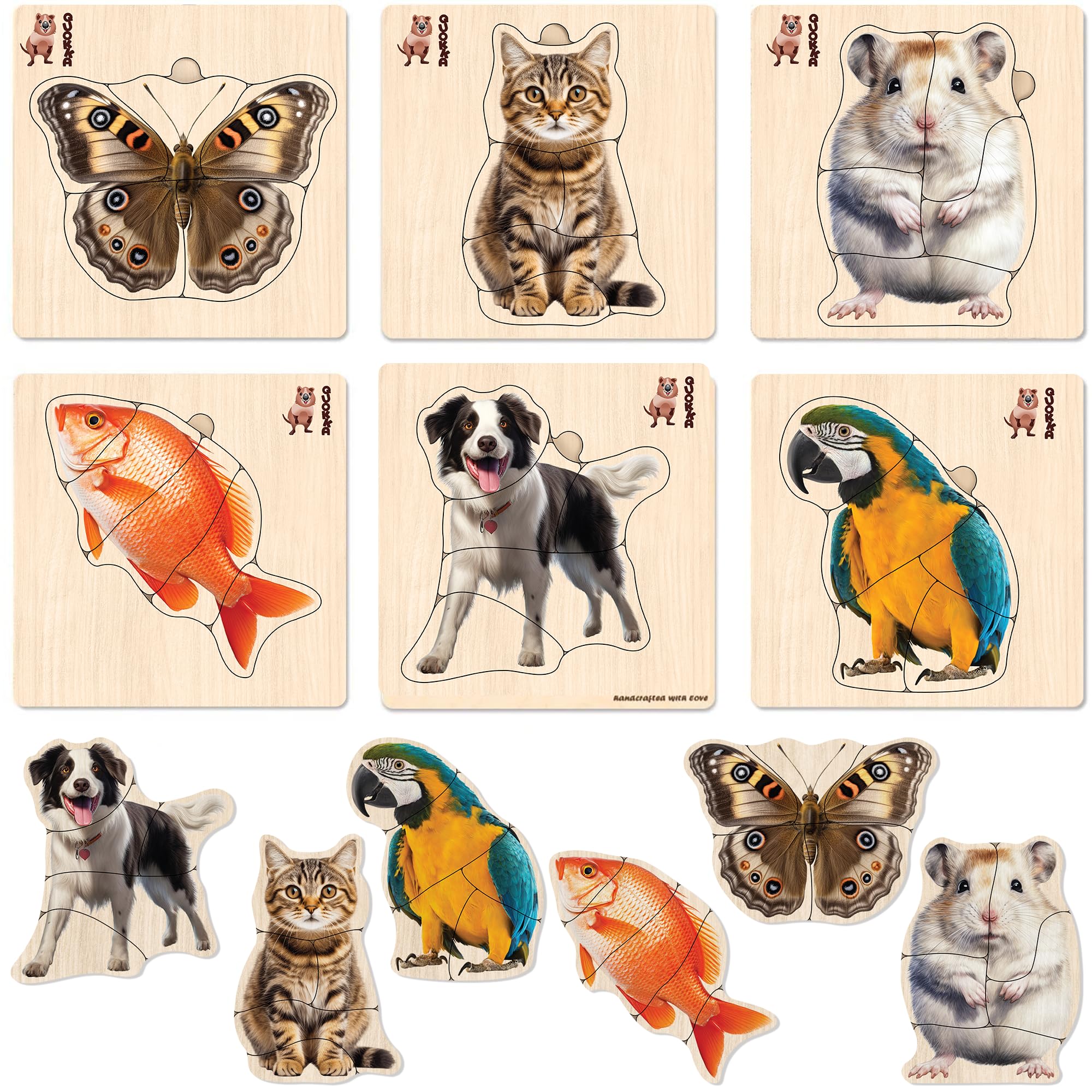 QUOKKA Wooden Puzzles for Toddlers 1-3 – 3xSET Kids Puzzles Ages 2-4 – Montessori Toy Puzzle for Toddlers 3-5