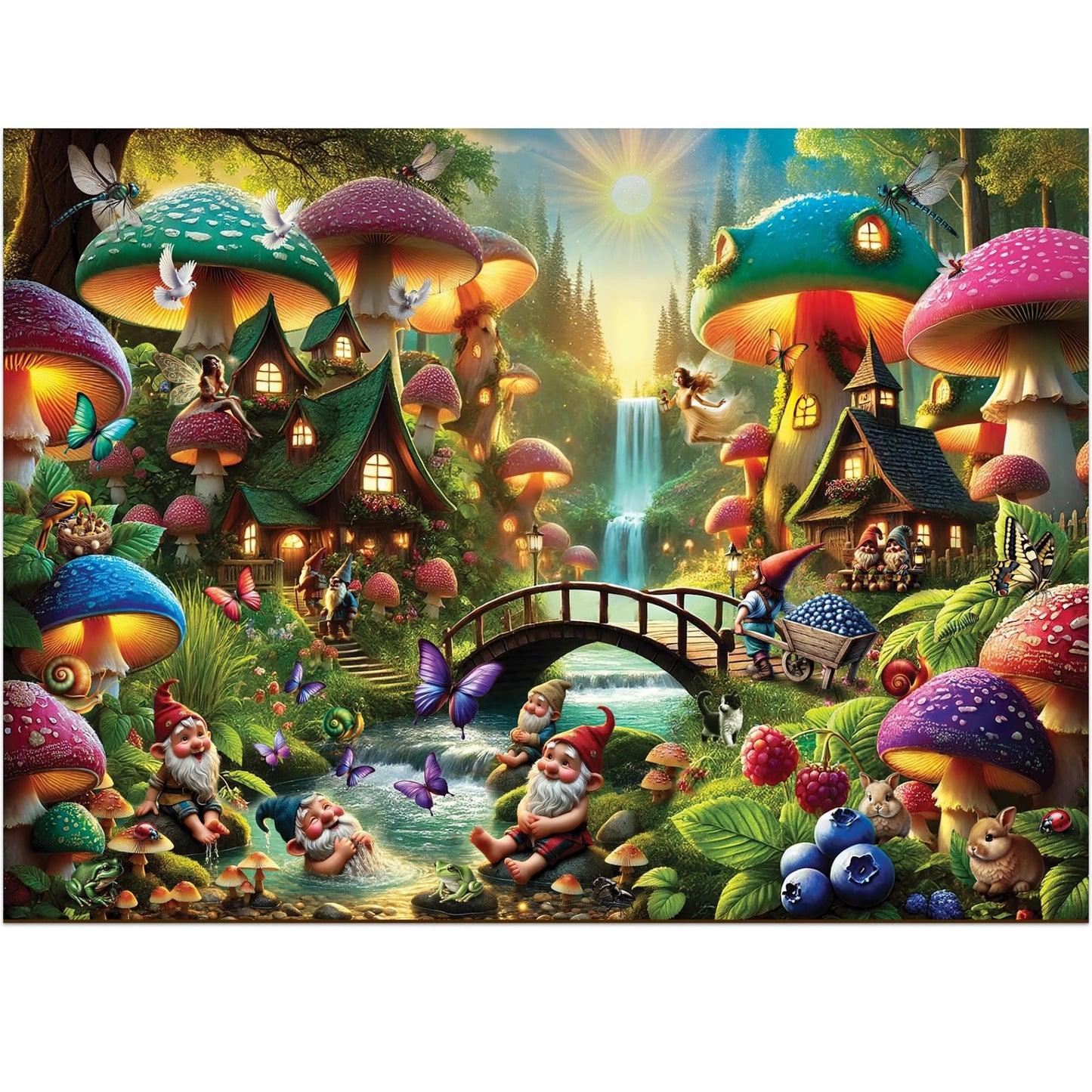 Wooden 1000 Piece Puzzle Mushroom Wonderland Adult Set
